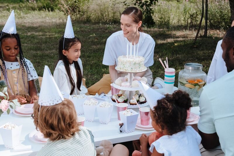 Garden Celebration template, shown with sample birthday photography